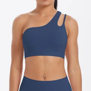 10 Colors One Shoulder Beauty Back Yoga Bra Solid Color Fitness Tops Female Workout Exercise Clothes