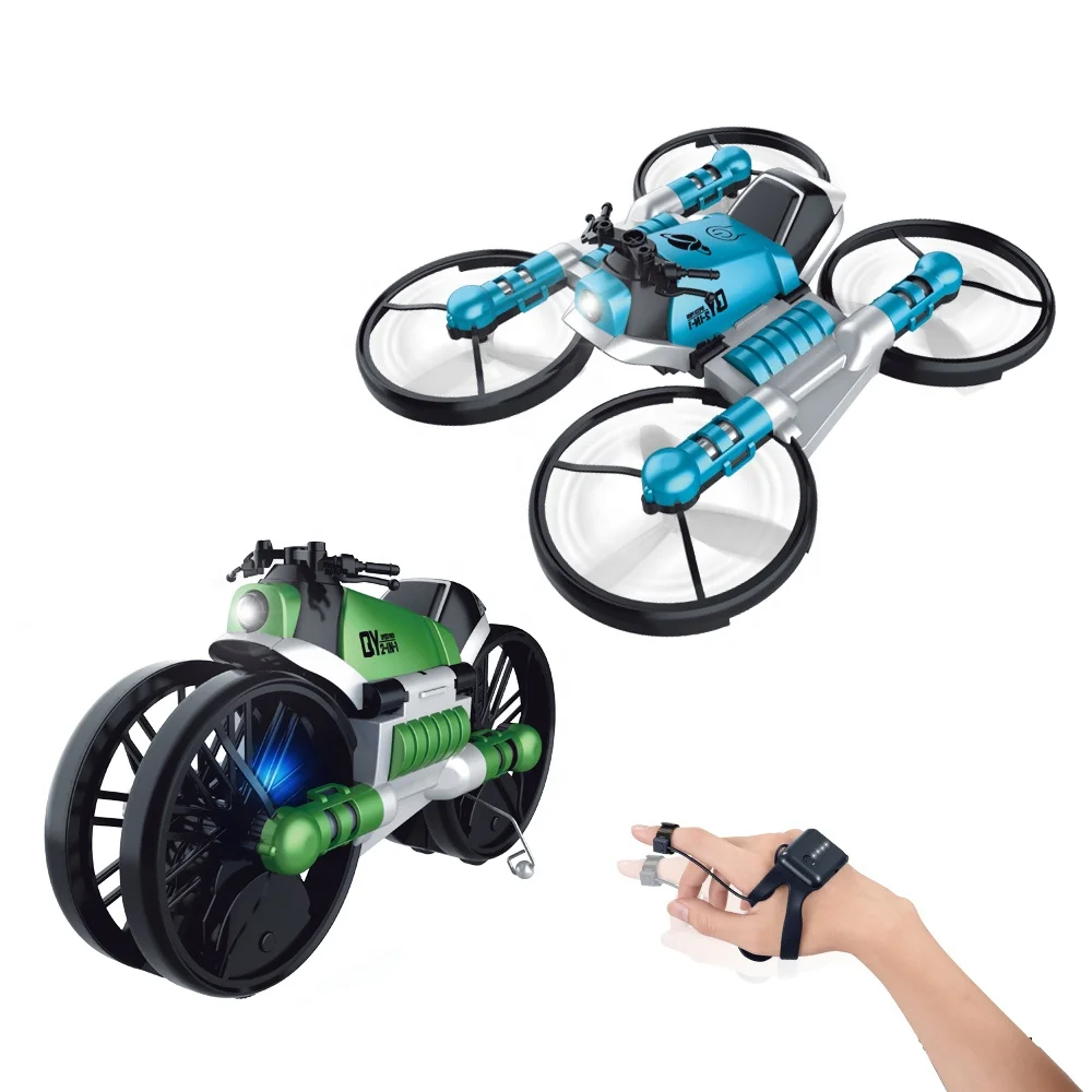 Em promoção! 2.4 Ghz Rc Moto 2 Em 1 Terra, Ar Voar Motos Drone