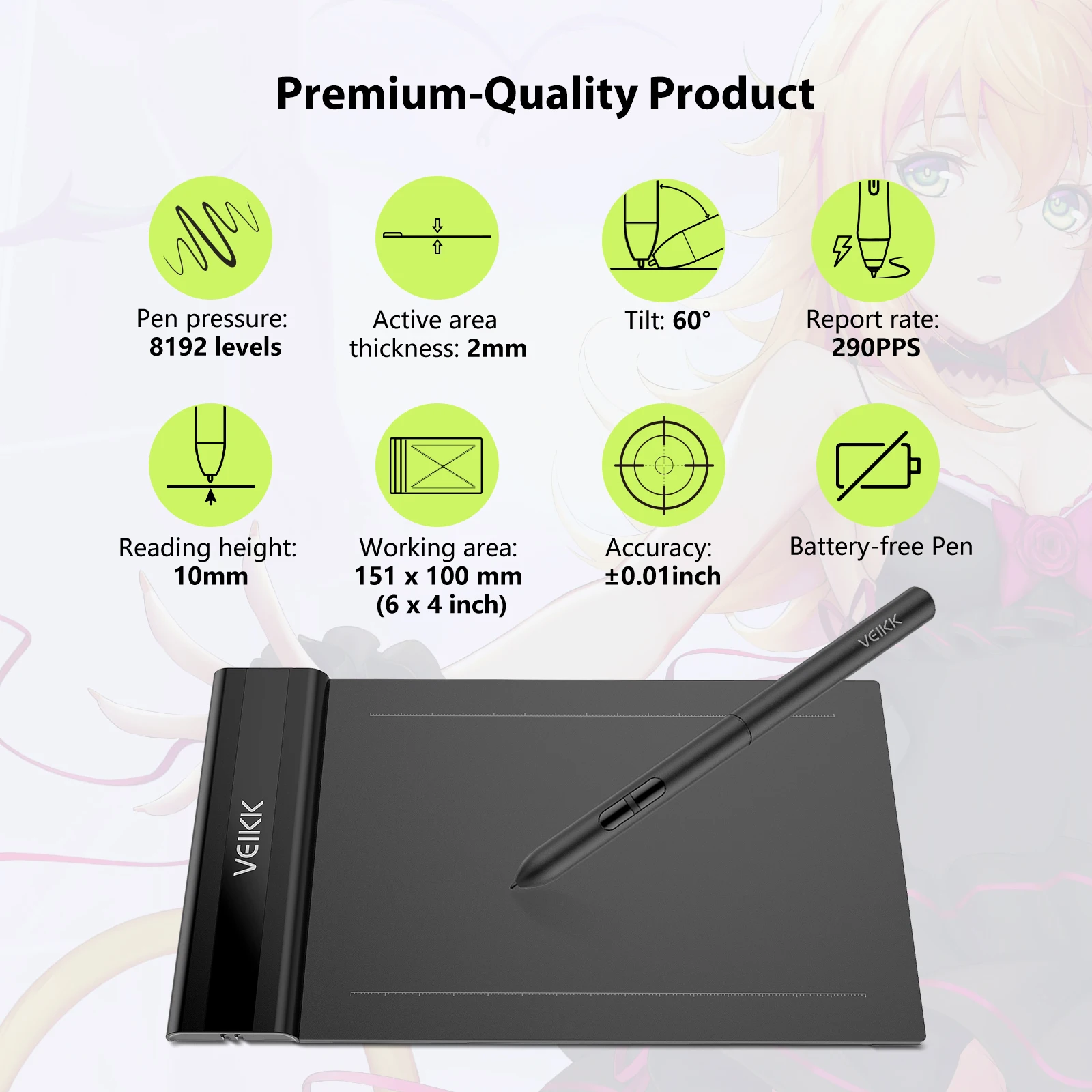 VEIKK S640 Drawing Tablet 8192 Levels of Pressure Sensitivity