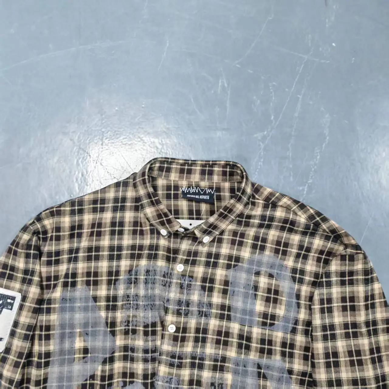 Custom Men Cotton Shirts Sun Faded Button up Long Sleeve Rhinestone Check Plaid Acid Wash gallery 3