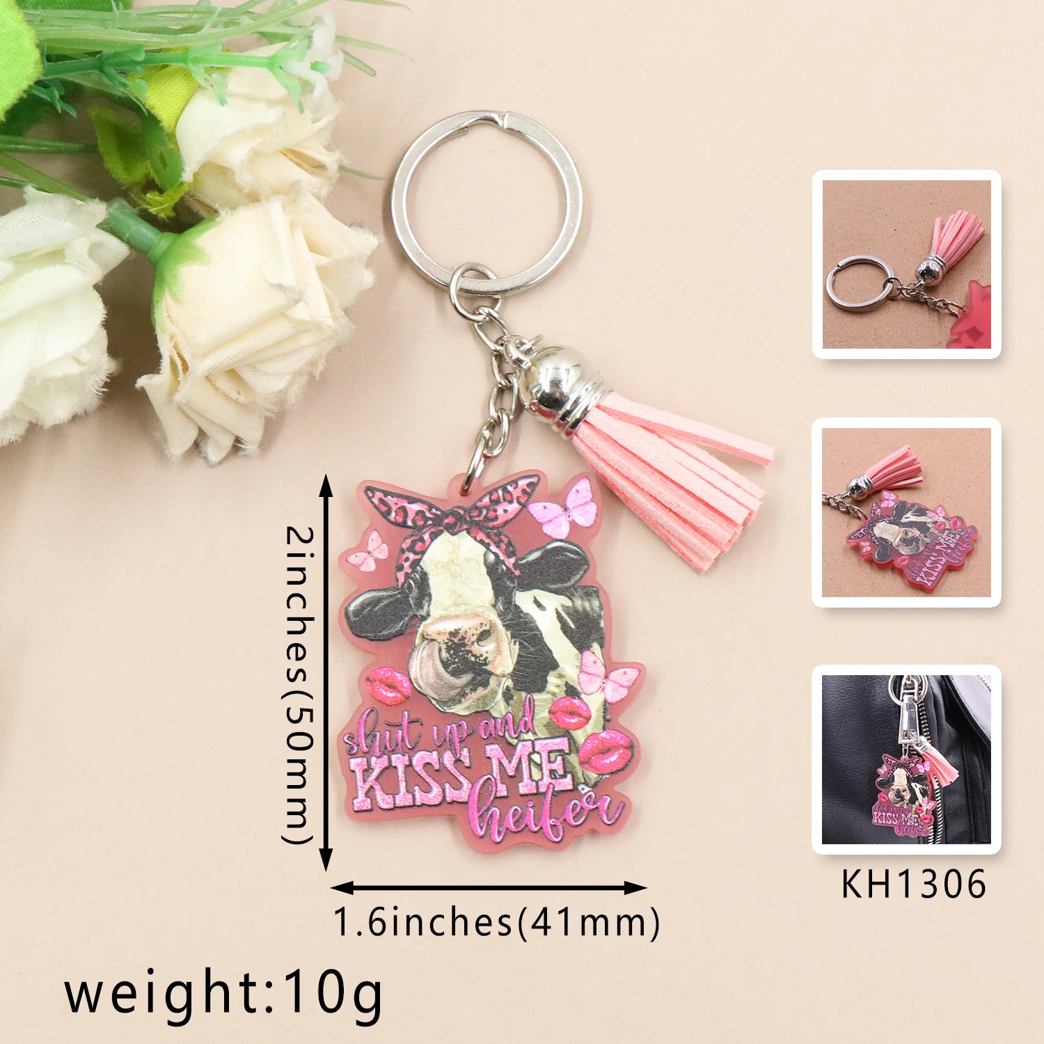 MD147KH1306 New Product Stainless Steel Shut Kiss Me Heifer TRENDY Valentine's Day Acrylic Keychain Gift Keychain manufacture