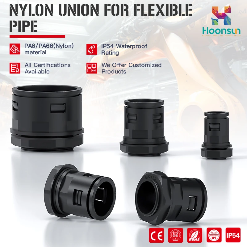 Hoonsun HX-NLK Factory High Grade M PG G Thread IP68 Rated CE RoHS Certified Low Voltage Nylon Flexible Conduit Fitting M12