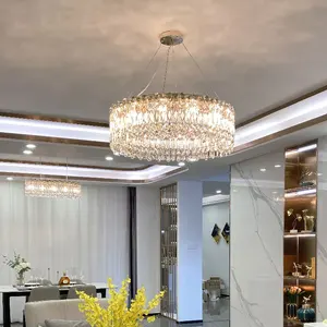 Indoor Hanging Lights Luxury Stainless Steel Linear Round Circles Ceiling Crystal Chandelier
