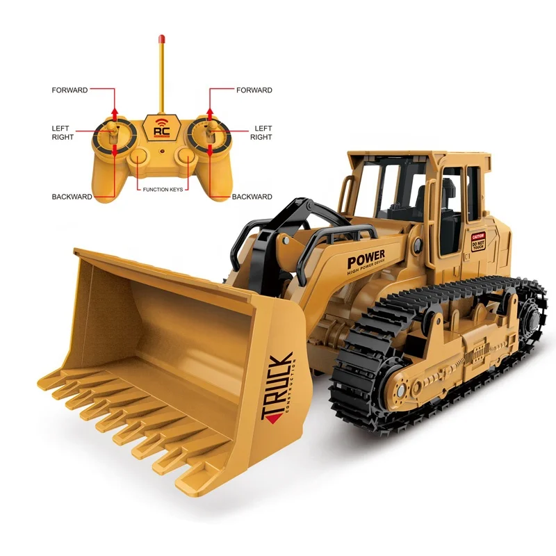 Bulldozer Radiocommandé 9 Canaux 2,4 GHz - Pelle Rotative 360° - Sons Et Lumières - 2 Batteries - Pour Enfants 3-12 Ans