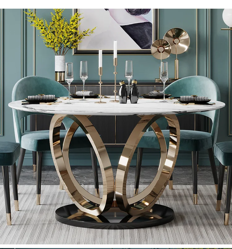 Luxury Golden Stainless Steel Dining Table With Marble Top For Dining ...