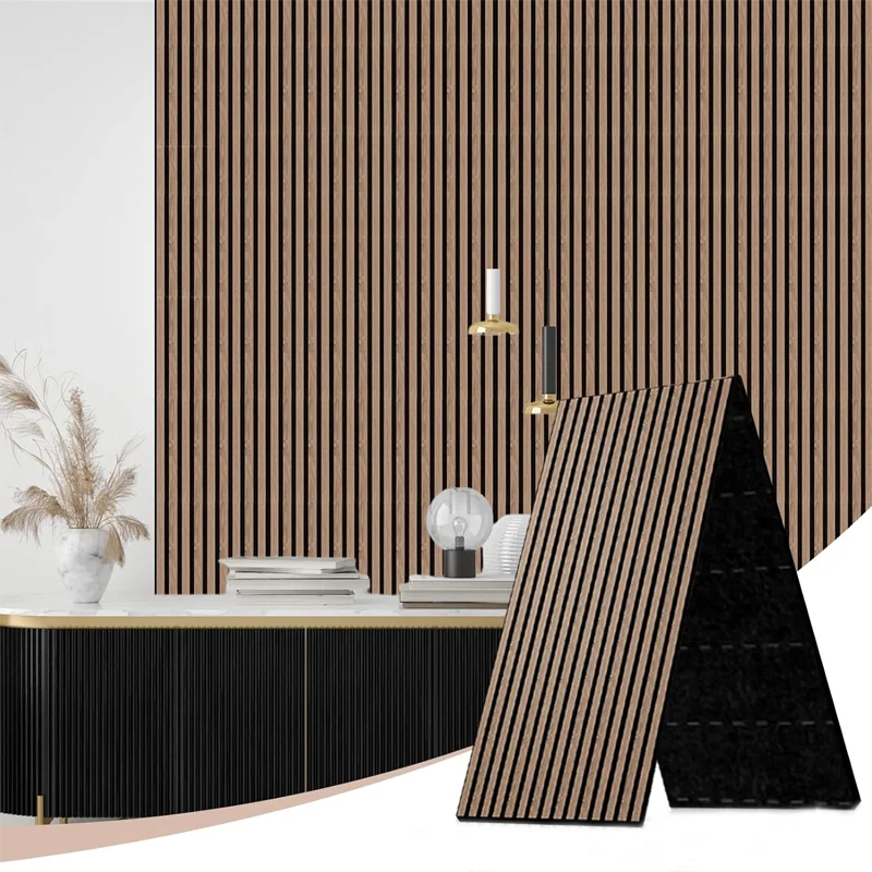 Modern Design Solid Wood Decorative Panels 3D Acoustic Wall MDF Slat Wood for Living Room Hall Hotel and Apartment