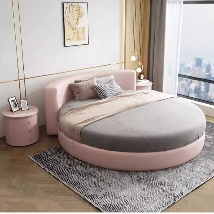 Simple Design Round Beds King and Queen Size Fabric Double Modern Luxury Round Bed Adults for Home Hotel Bedroom Furniture