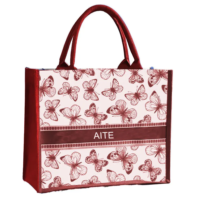 Colorful Wedding Beach Bride Recycled Burlap Jute Shopping Tote Bag Logo Recycled Burlap Jute Wedding Tote Bag for Promotion supplier