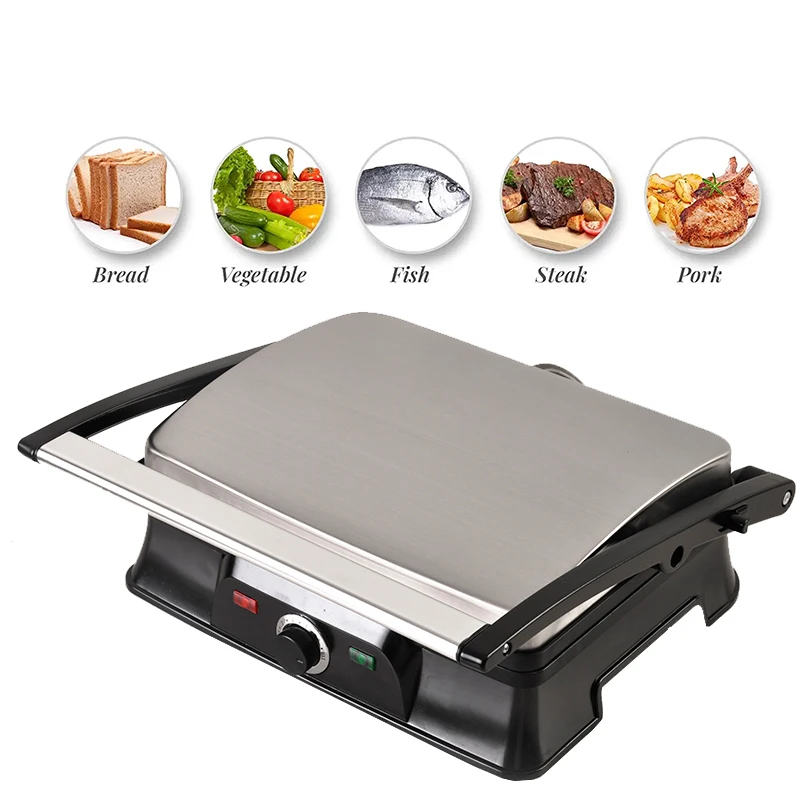 Universal 1400w 4 Slices Indoor Burger Grill Inox Top Surface Opens 180