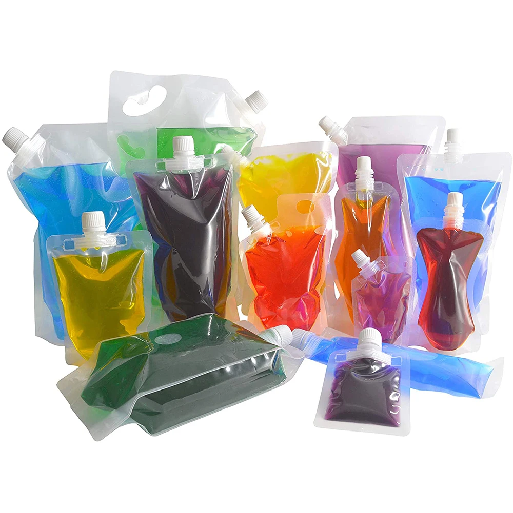 20pcs Plastic Drinking Flask Pouches Oblique Nozzle Flask Liquor Pouches for Adult with Collapsible Funnel 