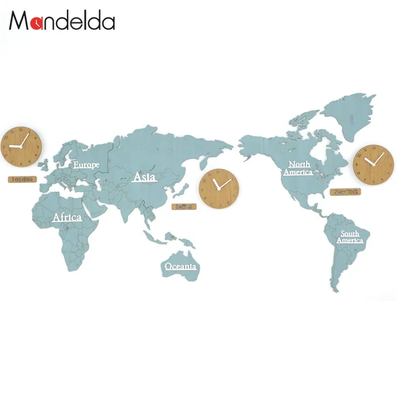 Mandelda Design Large Modern MDF Creative World Map Clocks Modern  Custom Decorative Map Clock for Home Decor