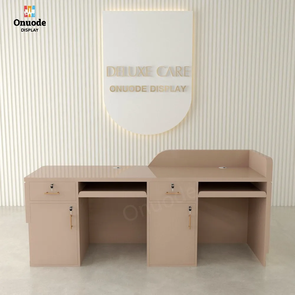 Simple Luxury White Reception Desk with LED Lighting for Hotels Beauty Salons Front Counter Desk Elegant Showcases