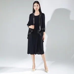 Miyake Pleated Two-Piece Dress Set Latest Design Mature Women's Casual Style Elastic Pleated Dress