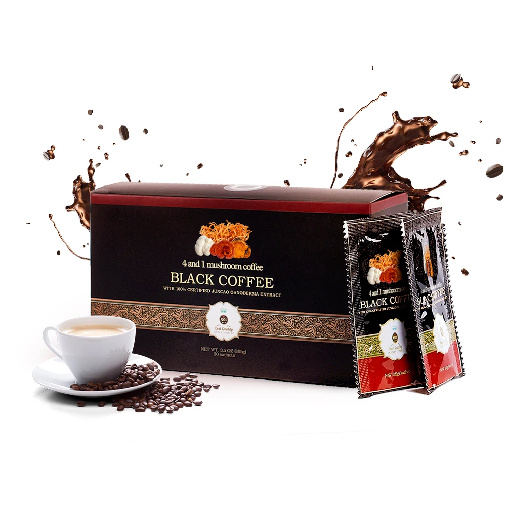 Private Label OEM Ganoderma Lucidum Reishi Mushroom Extract Instant Black Coffee 30 Days