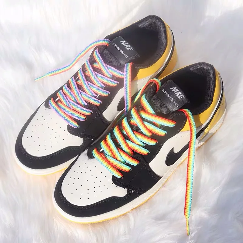 Custom Flat Polyester Rainbow Patterned Shoelaces OEM