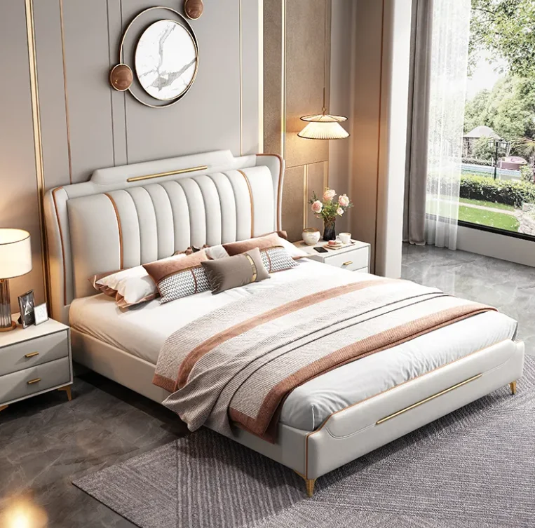 modern luxury bedroom furniture upholstered fabric leather bed king