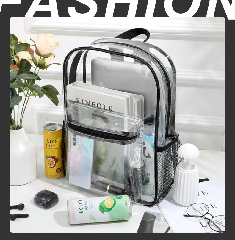 Custom Logo Clear PVC Rucksack Transparent School Bag Multi-Color Trim ...