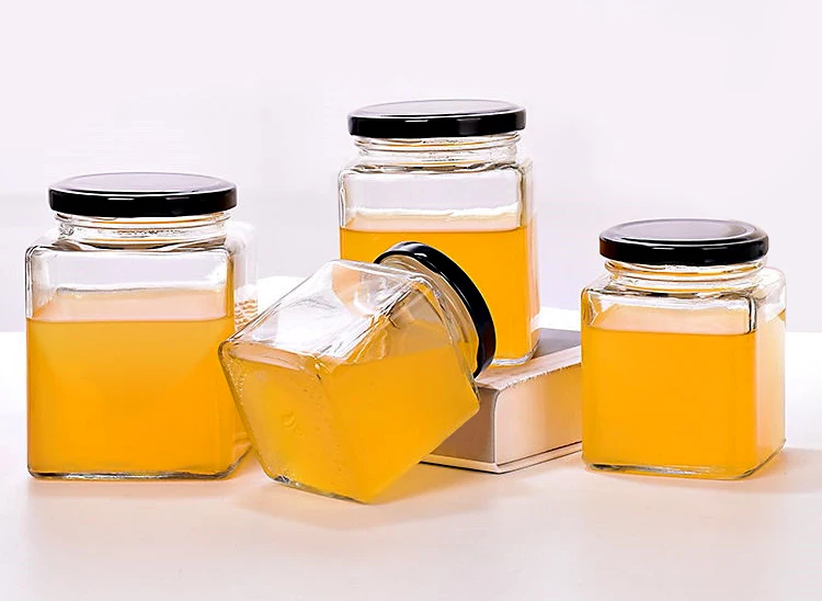 空许多可用尺寸 50g 1000g 方形玻璃蜂蜜罐果酱罐罐头罐与螺丝金属