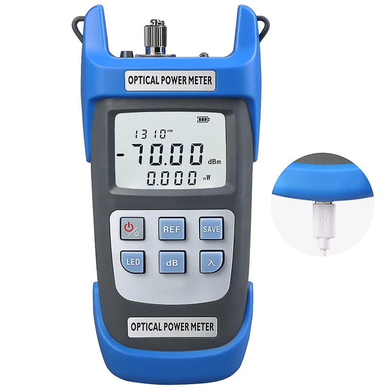 COMPTYCO High Precision Rechargeable OPM with LED Handheld Fiber Tools Optical Fiber Tester 10 wavelength Optical Power Meter