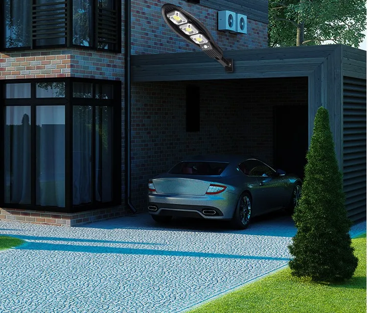 Лучшая цена многофункциональный PIR 100 Вт Светодиодный уличный фонарь на солнечной батарее открытом воздухе 3 глаза cob светодиодный светильник