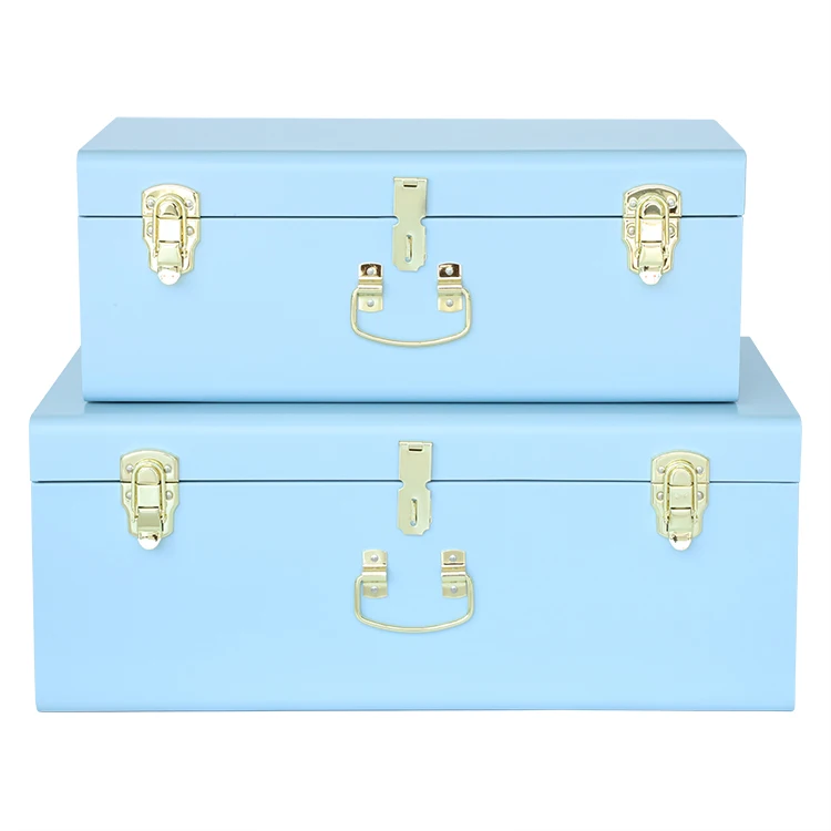 2 Set Metallic Trunks Stainless Steel Storage Trunk with Locks