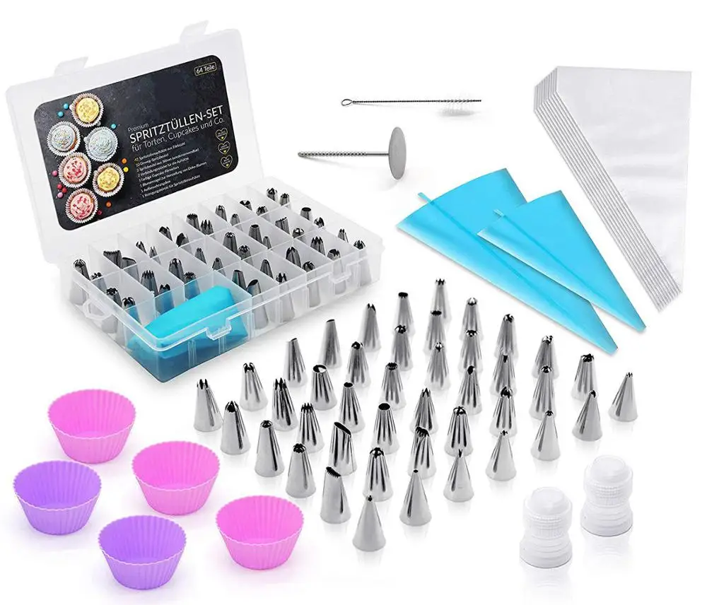 64 PCS Stainless Steel Icing Piping Nozzles Tips Set Cake Decorating Tip Tools Baking Tools Flower Cupcake Pastry Supplies Kit