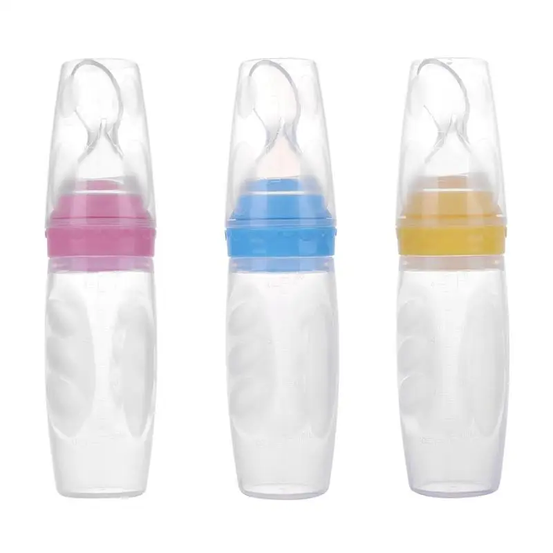 1Pc Food Dispensing Spoon Infant Baby Silicone Feeder Food Rice Cereal Bottle 