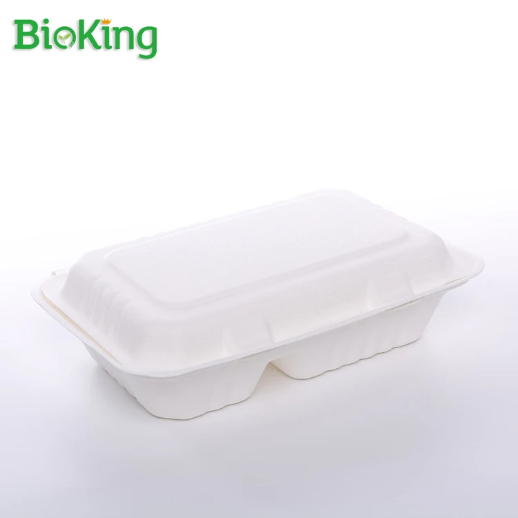 Compostable and Biodegradable Bagasse Clamshell Takeaway 9"x6" Food Box 