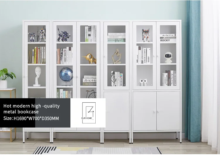 Modern Design Swing Glass Door Steel File Book Storage Cabinet With Shelf Metal Cabinet With Swing Doors Leg manufacture