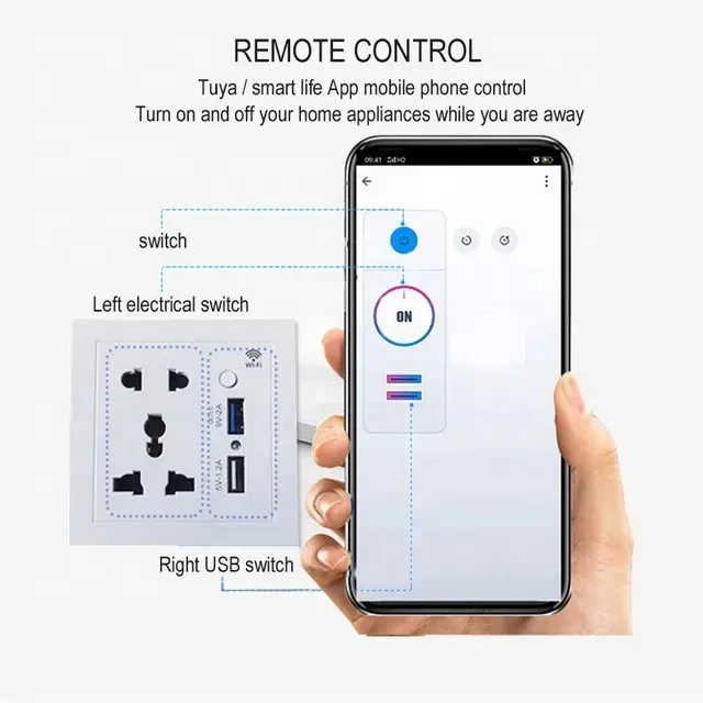 Smart Power Point Home Tuya 13A Outlet Wifi Smart Universal Power Wall Plug With USB Grass Panel Zigbee Smart Plug Socket