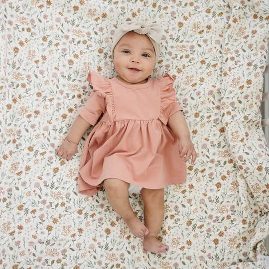 High Quality Organic Cotton Pure Color Ribbed Fall Baby Girl Dress