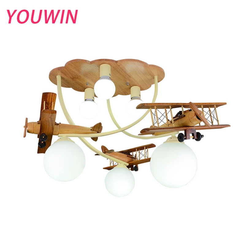 Creative wood plane lights Christmas gift European children's bedroom ceiling lamps boys room lights kindergarten led lighting