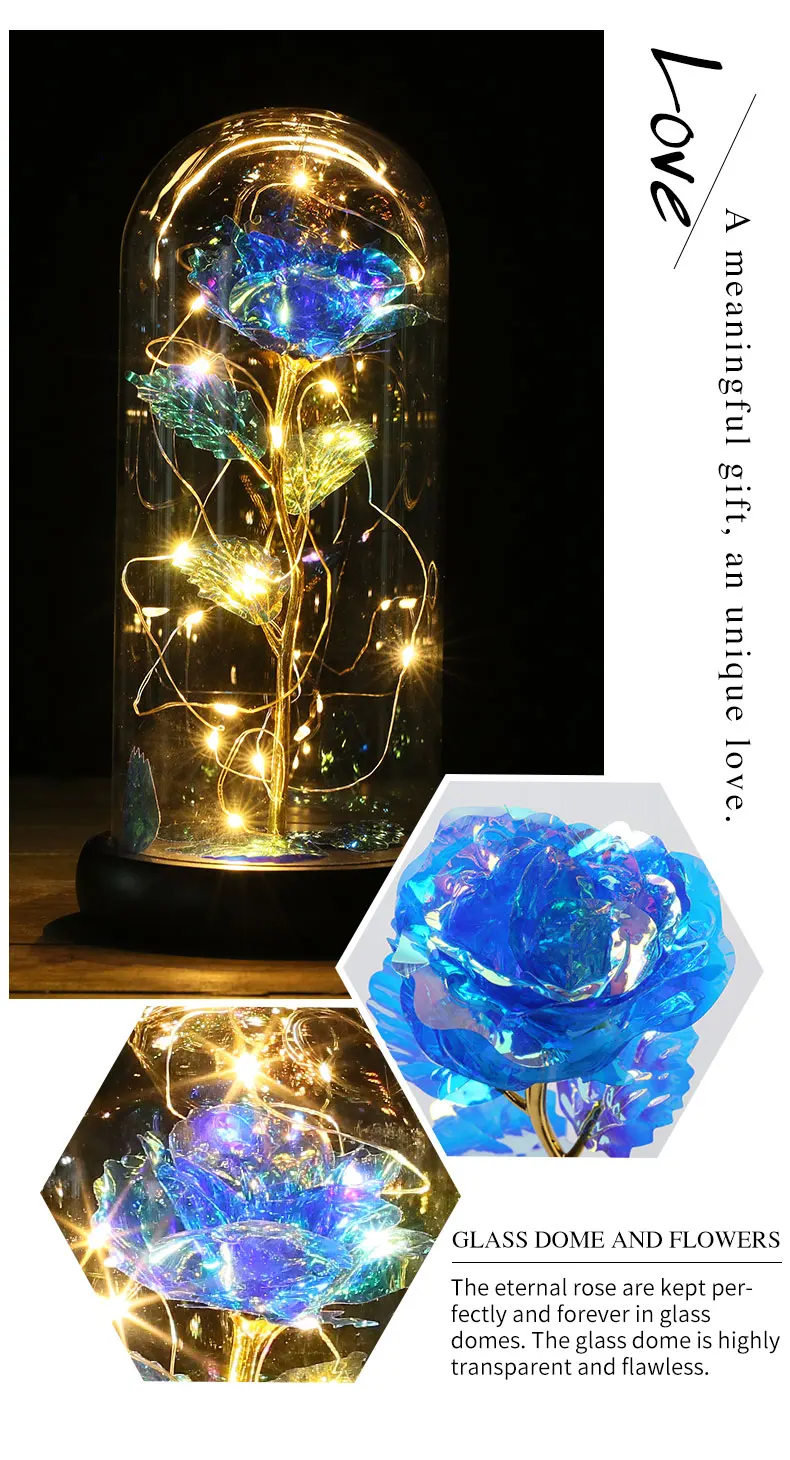 flower decoration lighted glass dome crafts mother day gift ideas dome glass forever glass rose gifts for her factory