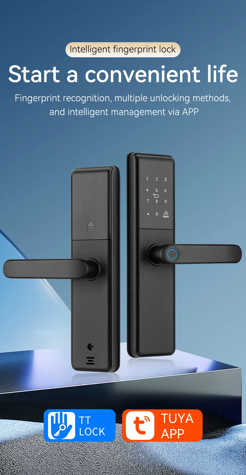 Qleung S851 Smart Door Lock Tuya Wifi Smart Remote Control Fingerprint Password Card Key for Hotels Apartments Offices 0