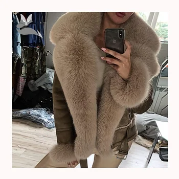 2022 Hot Sales Luxury Real Fox Fur Coat Women Plus Size Genuine Leather Jacket with Fur