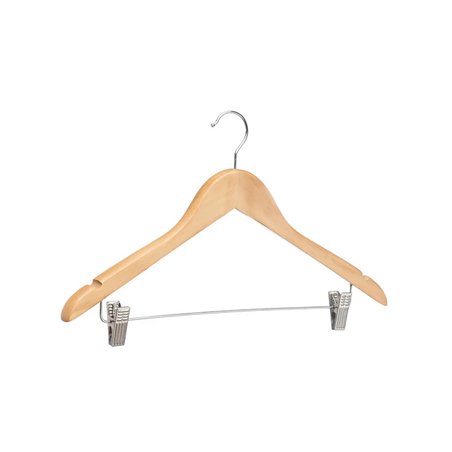 LEEKING Hot selling suit hanger wholesale customized logo wooden hangers with 2-adjustable clips