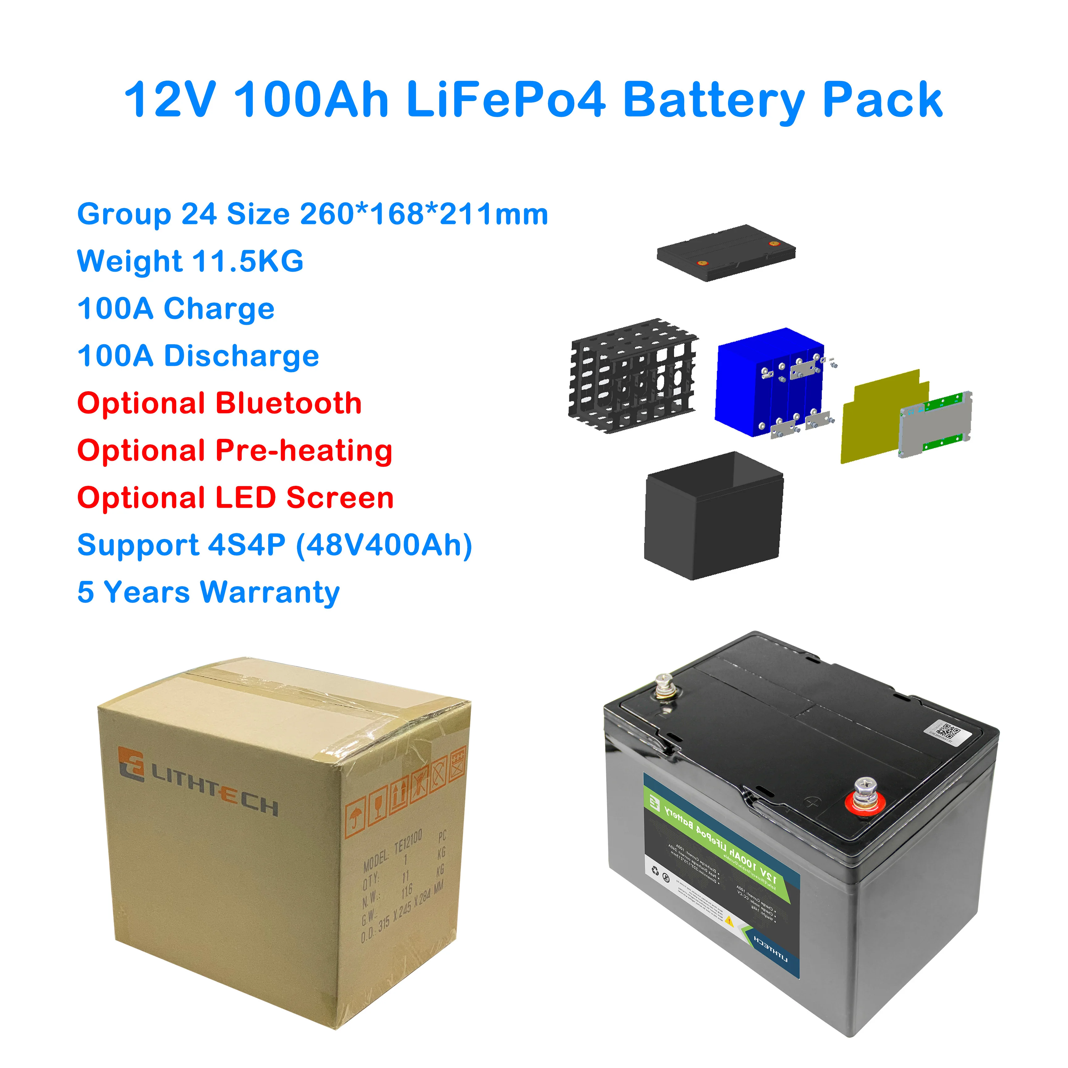 10000+ Cycle 10 Years Warranty 5kw 10kw 15kwh Inverter Lithium Ion Battery Pack 48v 300ah 100ah