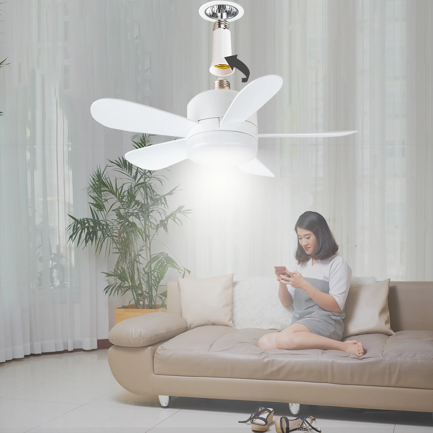 Led Farmhouse Ceiling Fan And Light Dimmable 16'' Home Kitchen Socket