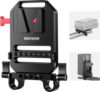 NEEWER V Mount Battery Plate with Dual 15mm Rod Clamps Metal V Lock Battery Mounting Plate Fits Camera
