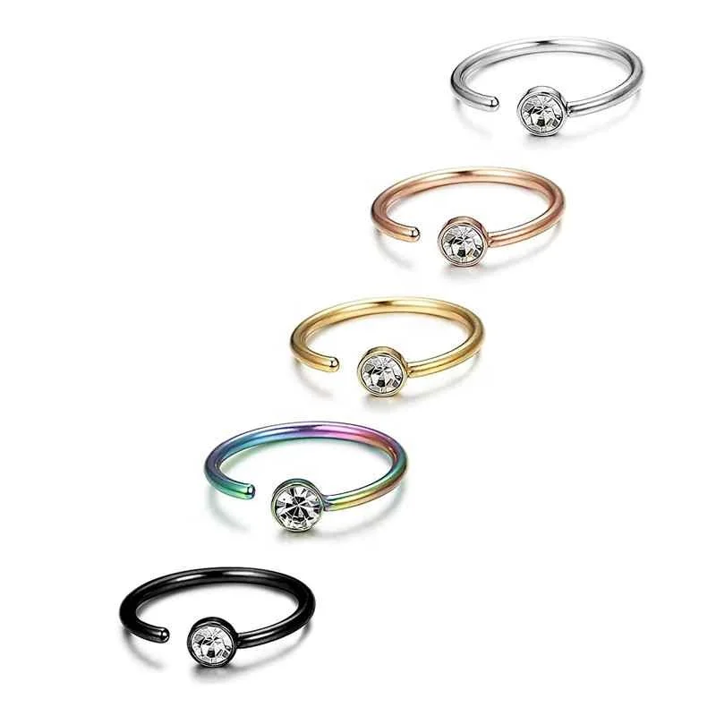 Trendy Simple Gold Color C Shape Clip on Fake Lip Piercing Jewelry Fashion Stainless Steel Crystal Nose Hoop Ring