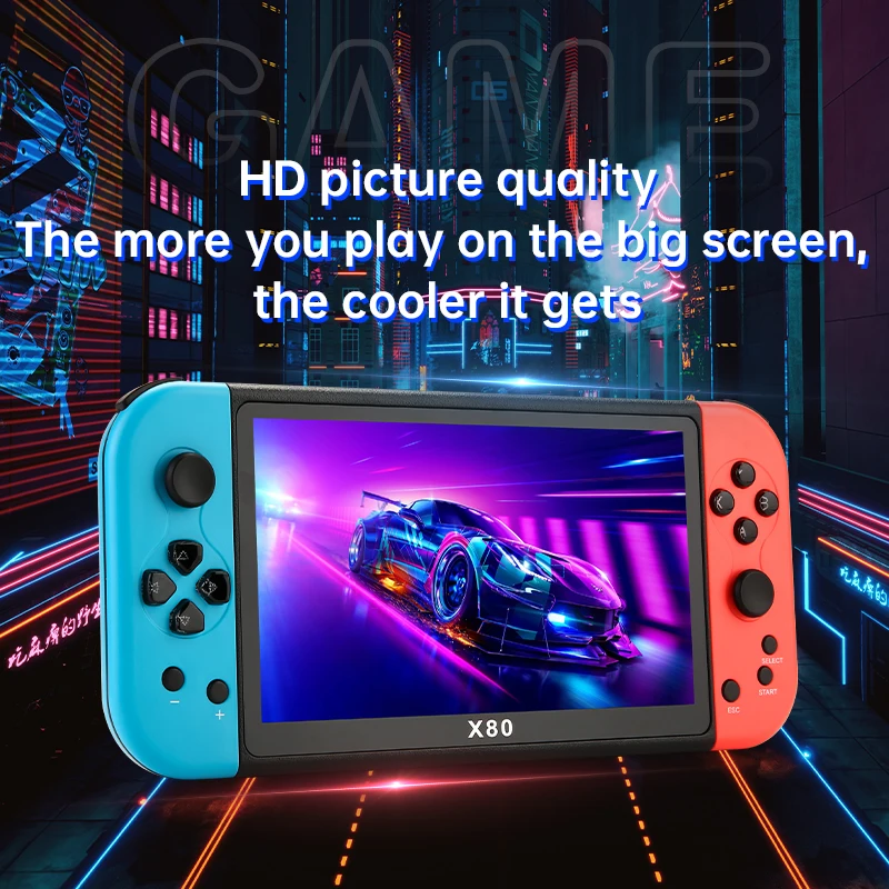 New Arrival X80 Handheld Game Console 7 Inch HD Retro Games Cheap Children's Gifts with Wi-Fi TV Playing Games Support