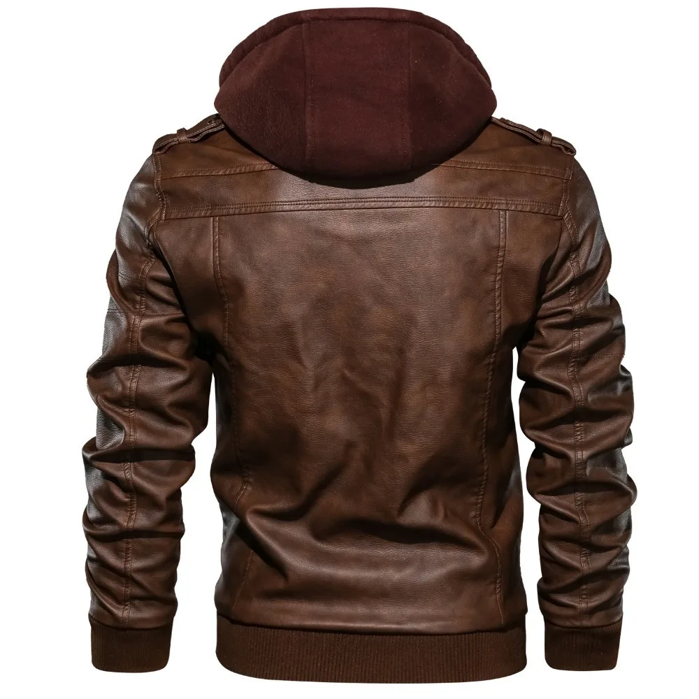Spring Fall New Genuine Custom Biker Hooded Zipper Long Sleeve Real Leather Men Jackets