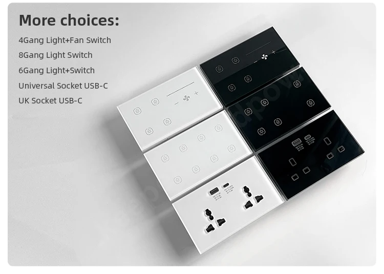 For Tuya Intelligent WiFi Wall Switch 4Gang Lighting Fan Control with Alexa Voice APP Timed Features Max Current 10A Smart Life