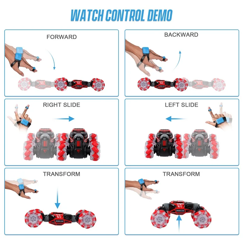 1:16 4WD RC Stunt Car Watch Control Deformable Gesture Induction med LED  Light Electric Transform drift Legetøj rød