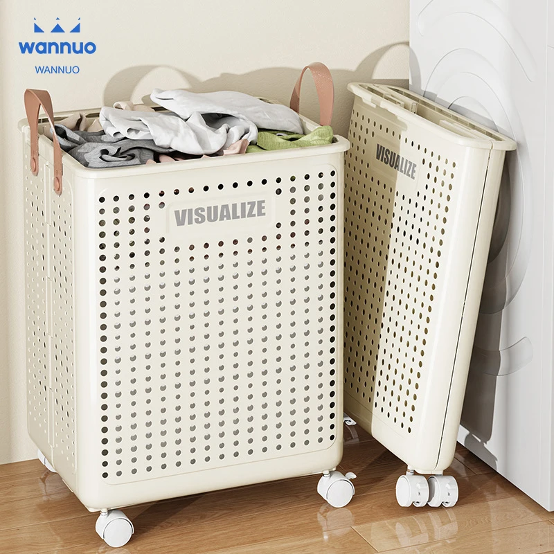 Wannuo Collapsible Laundry Baskets 60L Large Capacity Laundry Hamper Bathroom Breathable Laundry Basket With Universal Wheels