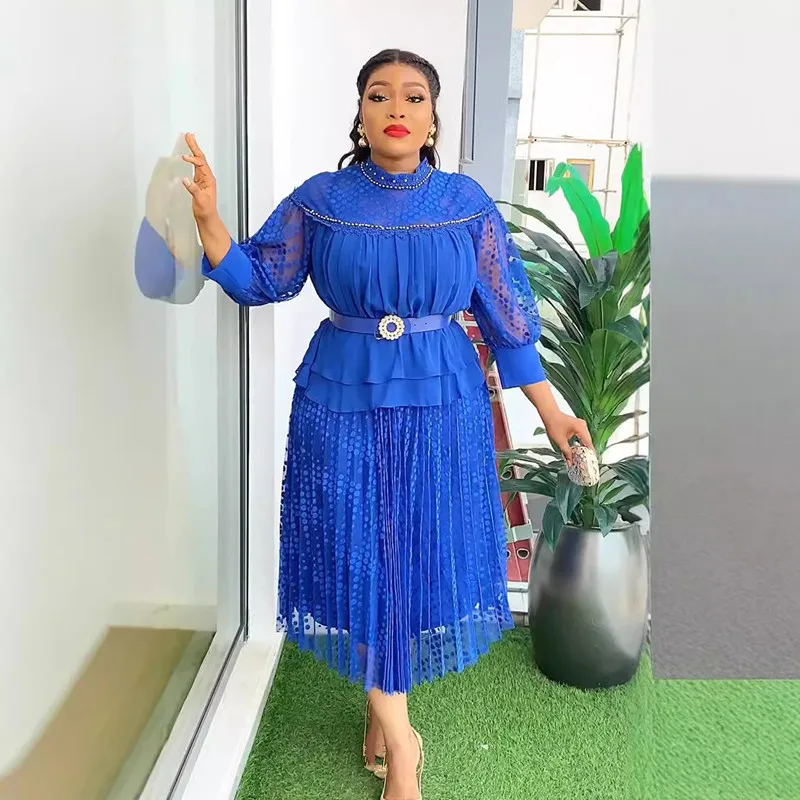 pleated ankara dresses Shantel V-Neck Box Pleat Ankara Dress with Pockets