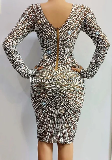 NOVANCE 2022 new arrivals Sparkly Diamond Pearl Dress Long Sleeve Tightshort Dress Women Birthday Celebrate brand evening dress - Image 5