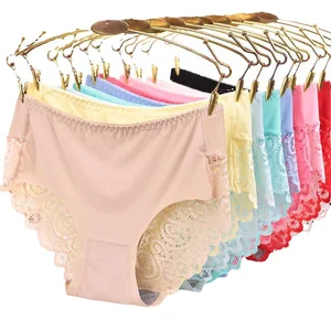 Free Size Solid Knitted Nylon Lace Mid-Rise Panties for Women Breathable Soft Everyday Wear Plain Dyed