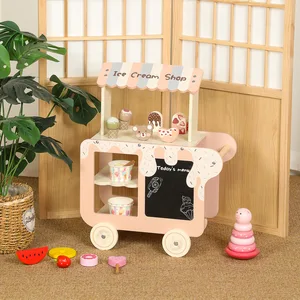 Playing House Dream Ice Cream Stall Cart Simulation Popsicle Set Children's Sales Table Role-playing Wooden Toys
