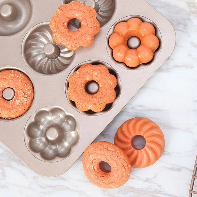 12-cavity Non-Stick Donut Mold Cake Pan for Oven Baking